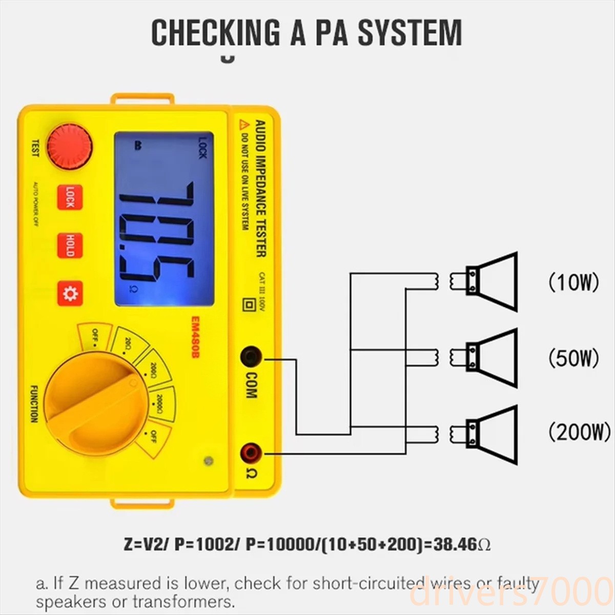 Digital Audio Impedance Tester Test Range 20Ω/200Ω/2000Ω EM480B Resistance Meter