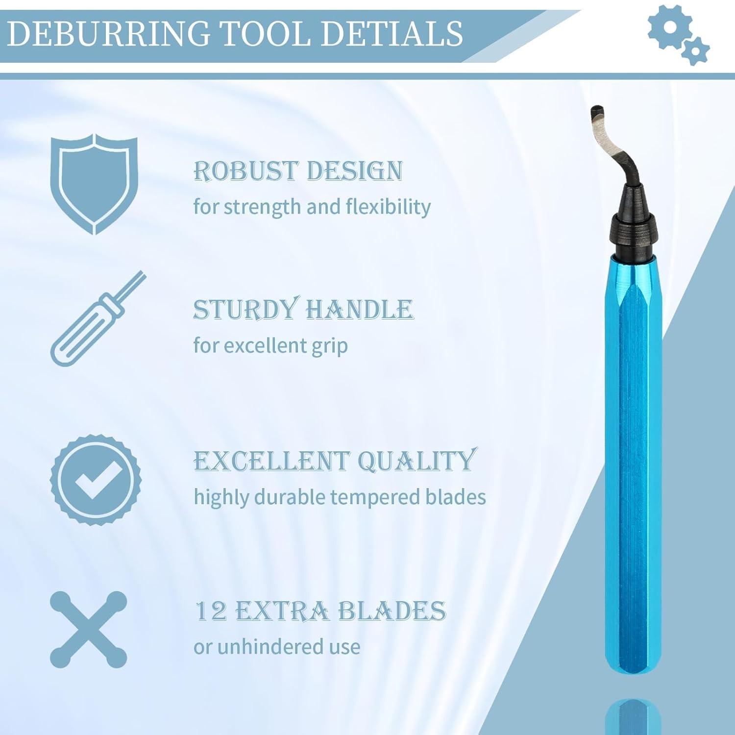 Deburring Tool with 12 HSS Blades for Metal Plastic PVC Pipe 3D Printing Blue