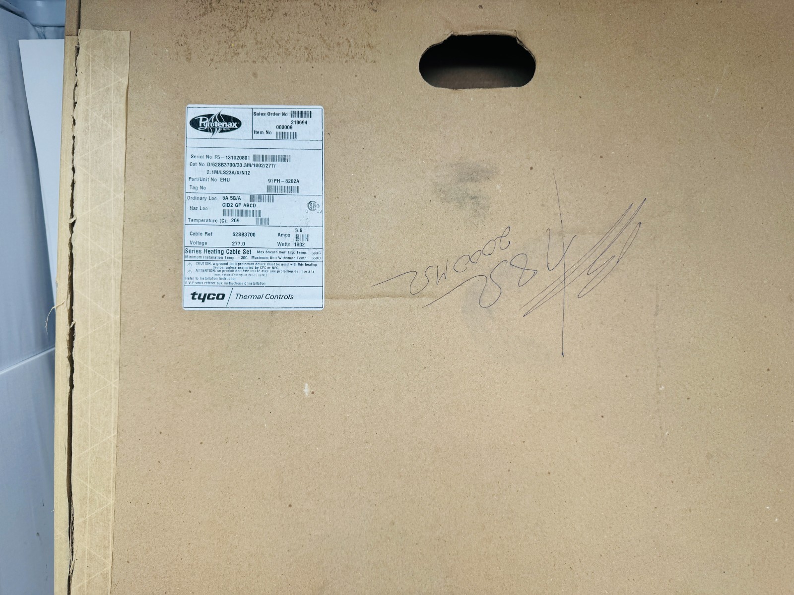 Pyrotenax D/62SB3700/33.3M/1002/277/2.1M/LS23A/X/N12 1002 Watts Heating Cable