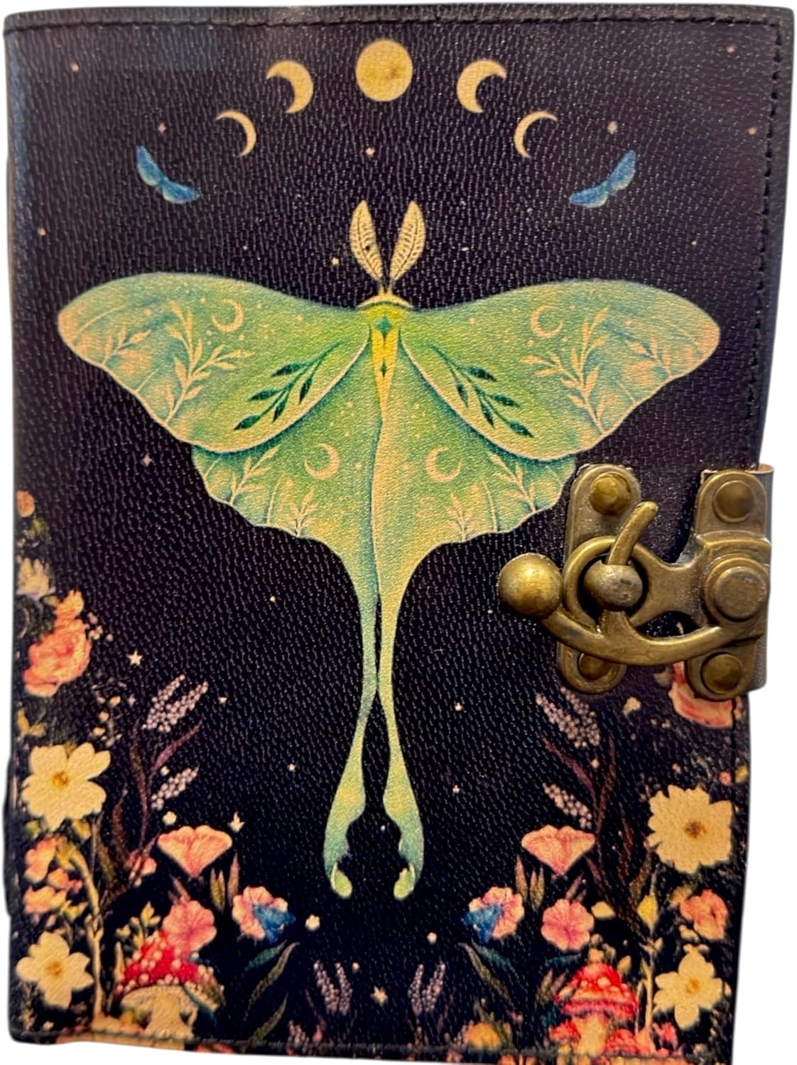 Spell Book of Shadows Journal with Lock Clasp Vintage Handmade Leather Luna Moth