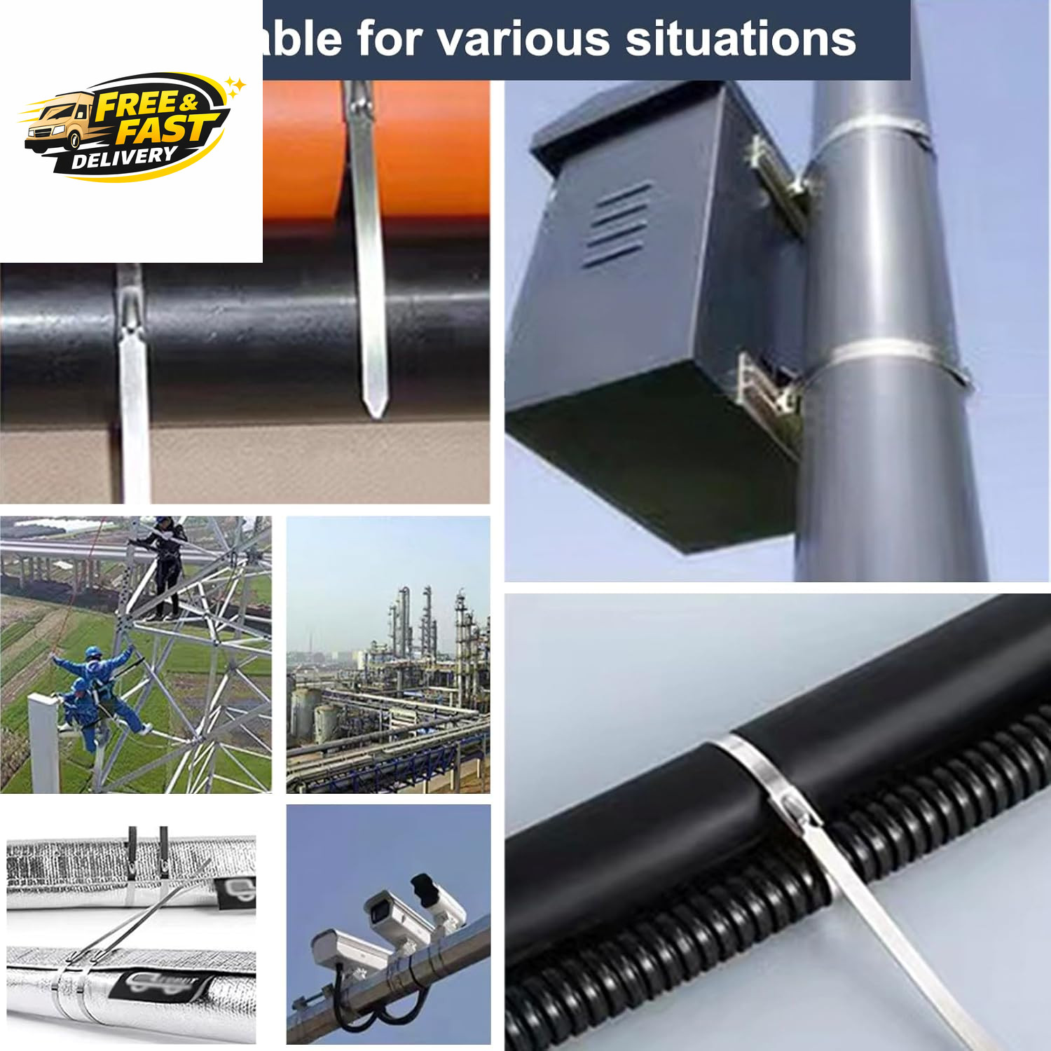 100-Pack Metal Zip Ties 11.8 Inch, Heavy Duty 304 Stainless Steel Self-Locking