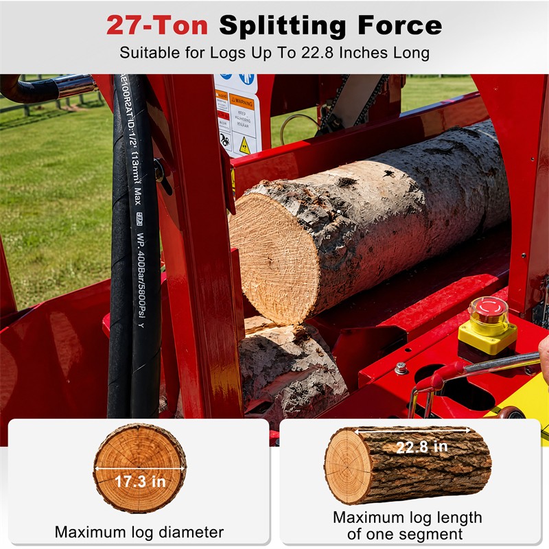 27T Hydraulic Firewood Processor w/ 739cc RATO Engine Log Lifter & 118″ Conveyor