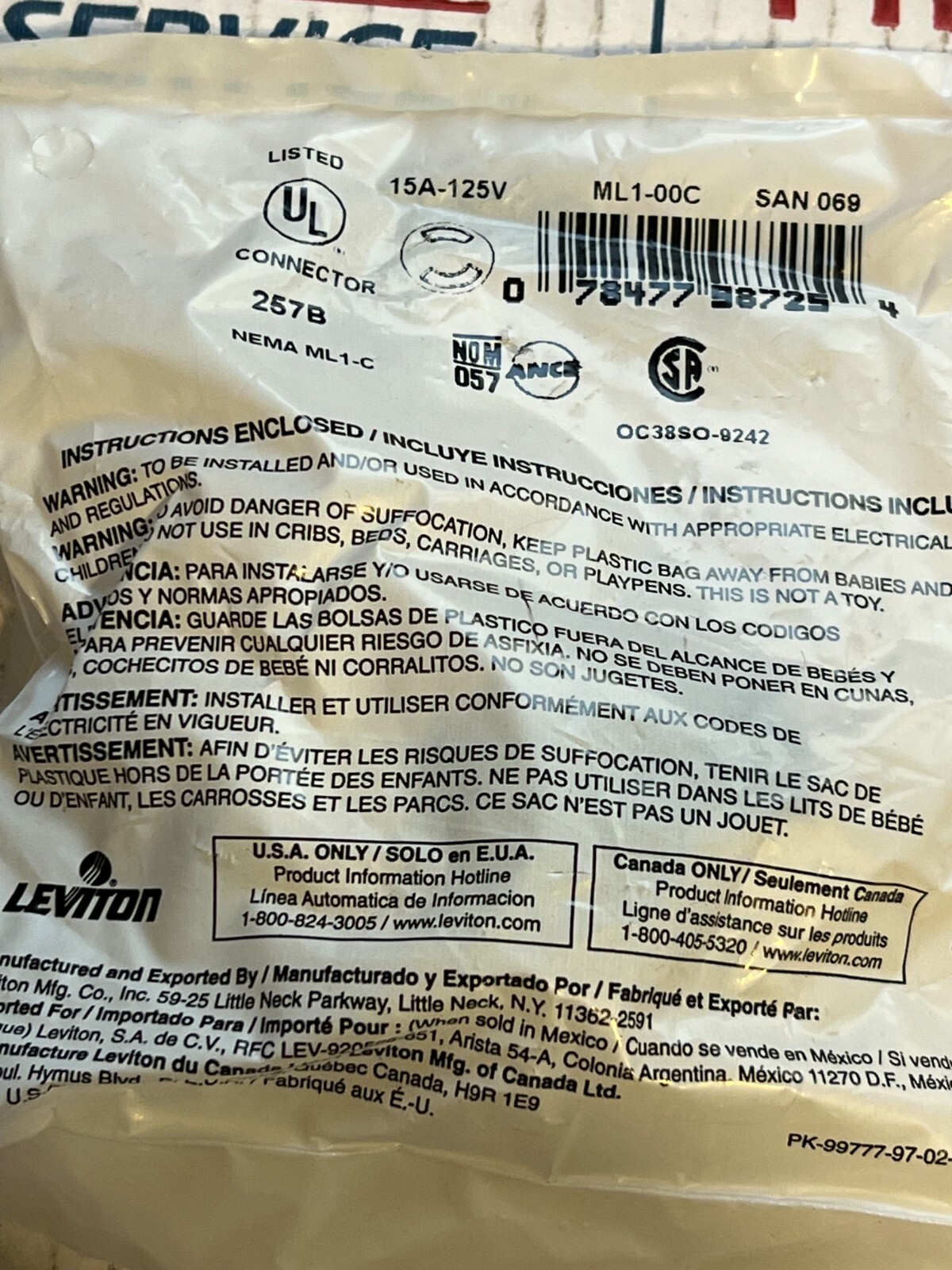 leviton 257b nos 15a-125v plug