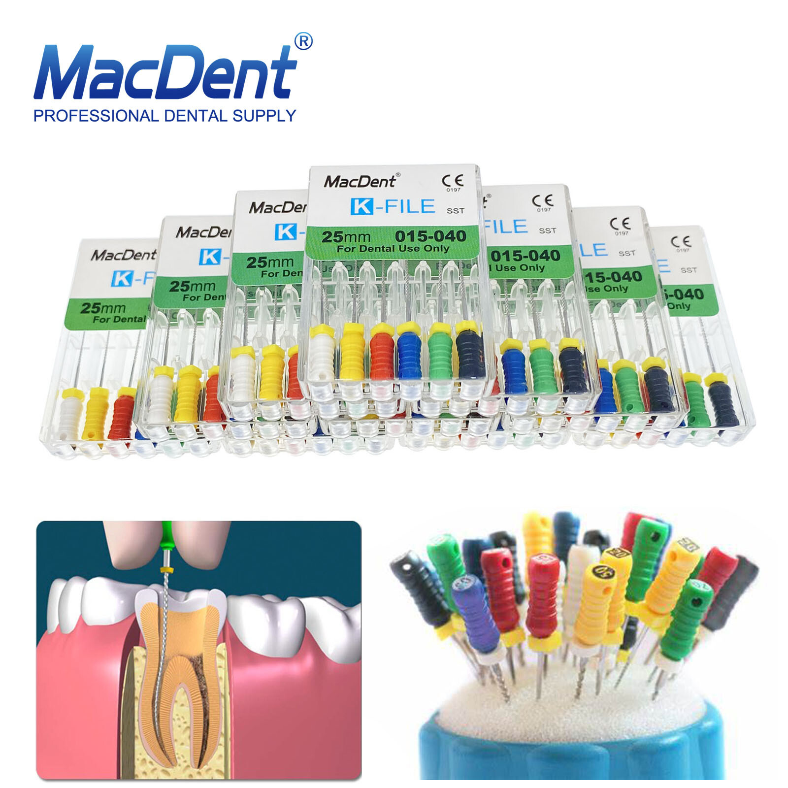 MacDent Limas de endodoncia manual dental K-Files acero inoxidable 21/25/31mm
