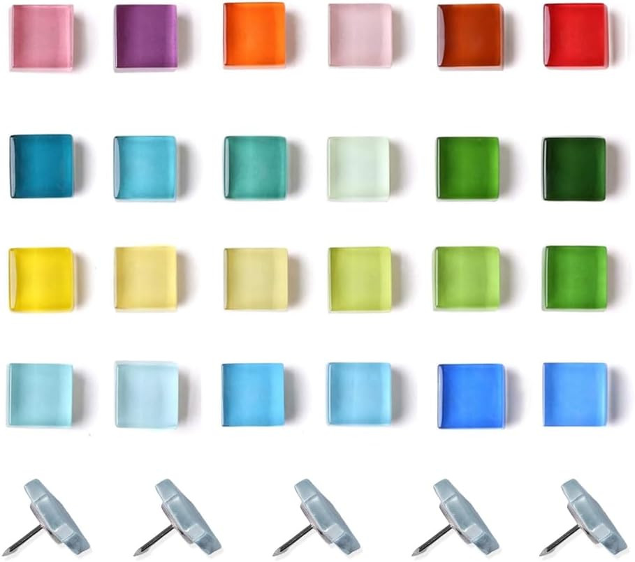 24Pcs Decorative Push Pins Glass Square Multicolored Thumbtacks Thumb Tacks for