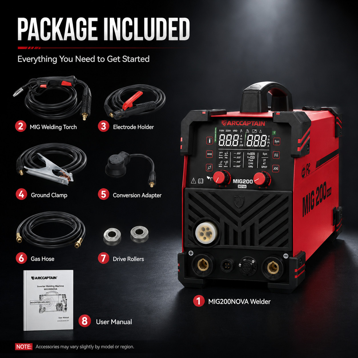 ARCCAPTAIN MIG200NOVA MIG Welder 6 in 1 Gas/Gasless MIG/Stick/Lift TIG Aluminum