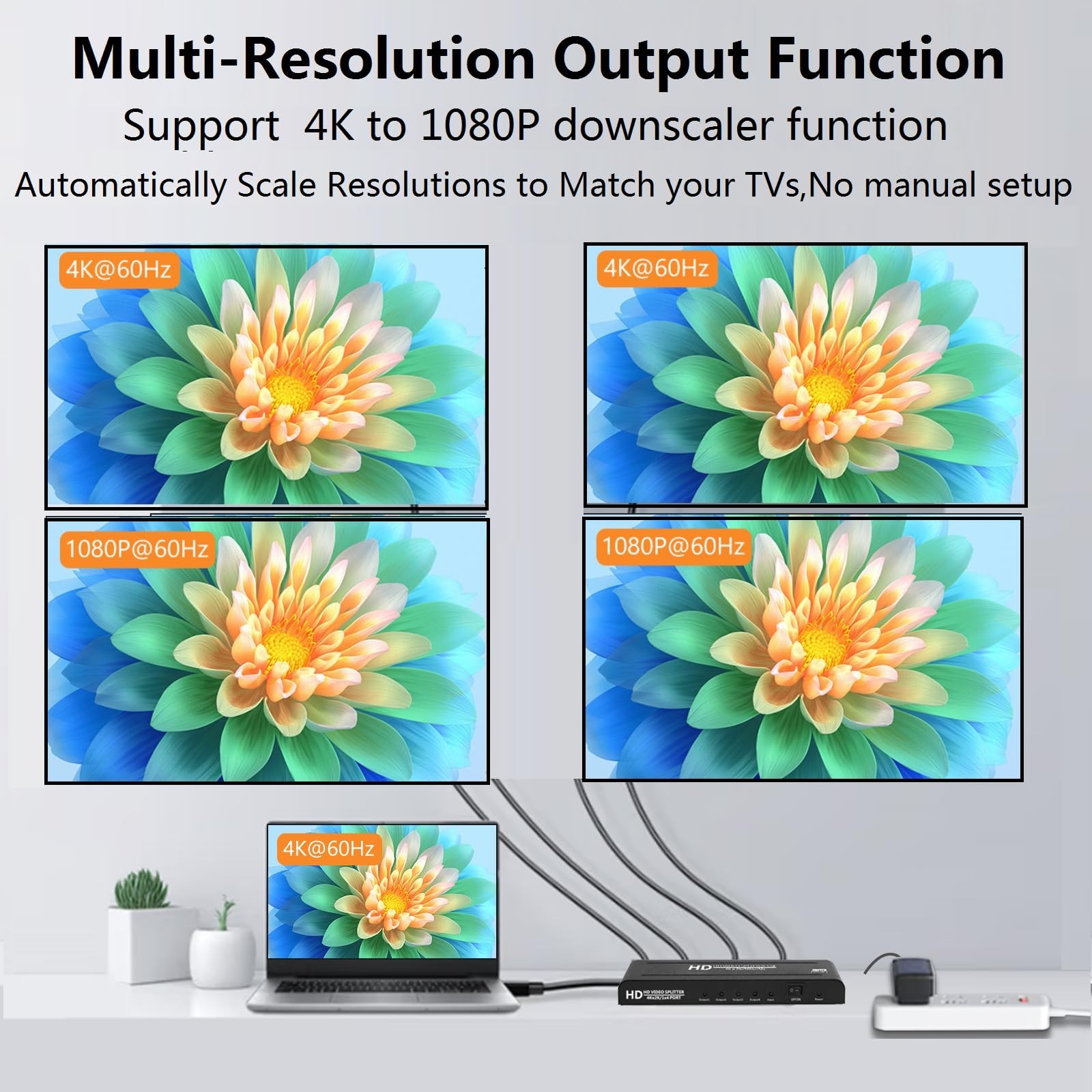 4K@60Hz 1×4 HDMI Splitter 4:4:4,18 Gbps,4 Port Powered HDMI 2.0 Splitter1 in …