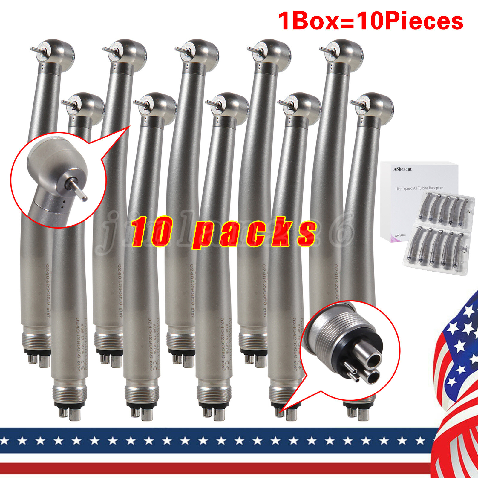 10 PCS ADA4 NSK Style Dental High Speed Handpiece Push Button 4Holes Air Turbine