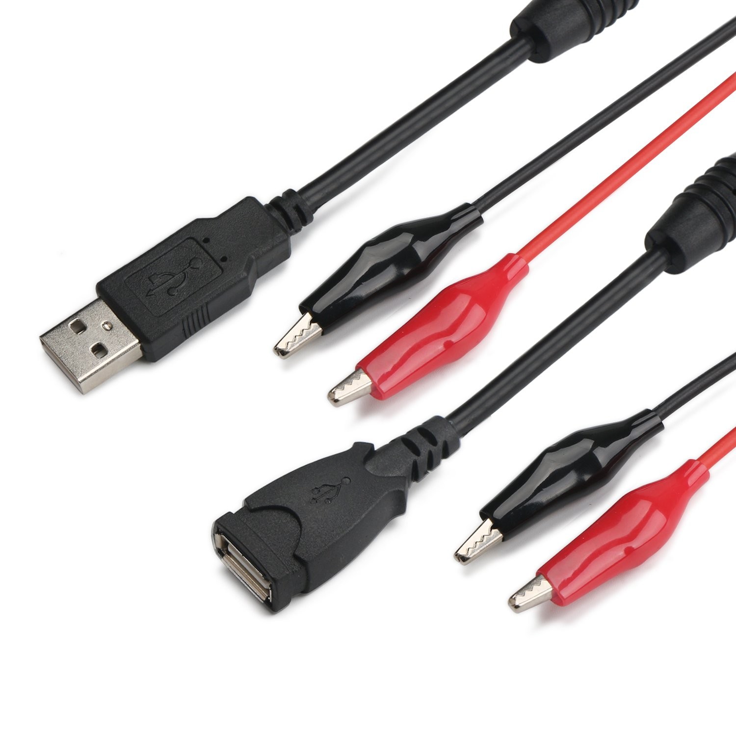 2PCS 18AWG USB to Alligator Clips Cable 13.35 Inch Red Black Test Wire