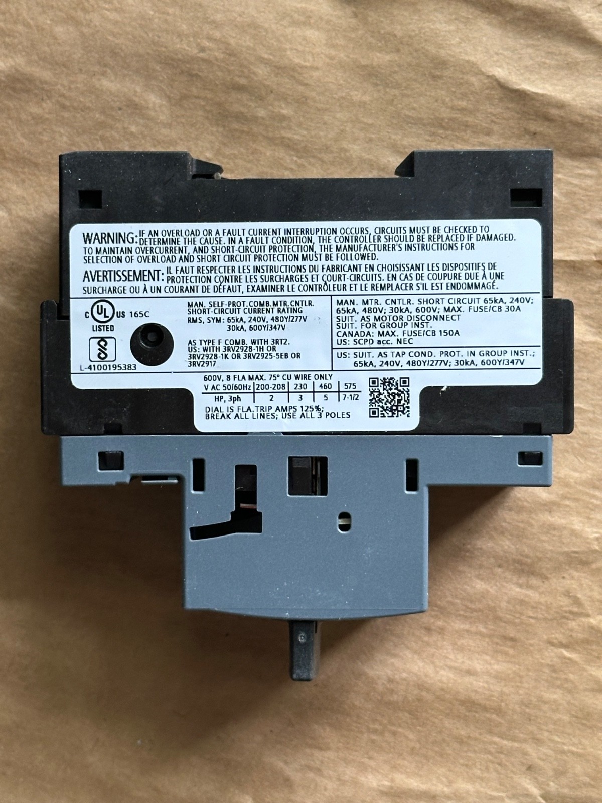 1x NEW SIEMENS 3RV2011-1HA10 Manual Motor Starter – OEM SIEMENS