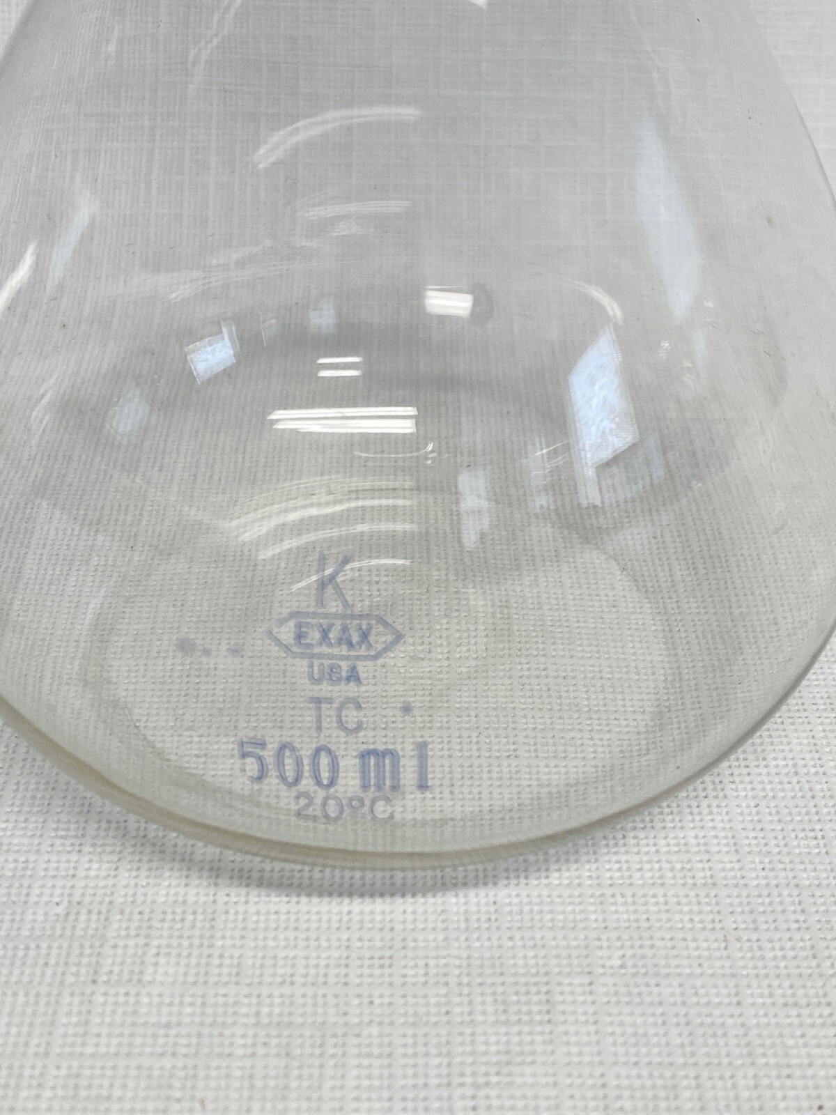 (Lot of 2) KIMAX EXAX 500mL Glass Volumetric Flasks w/Plain Rim & Tooled Rim