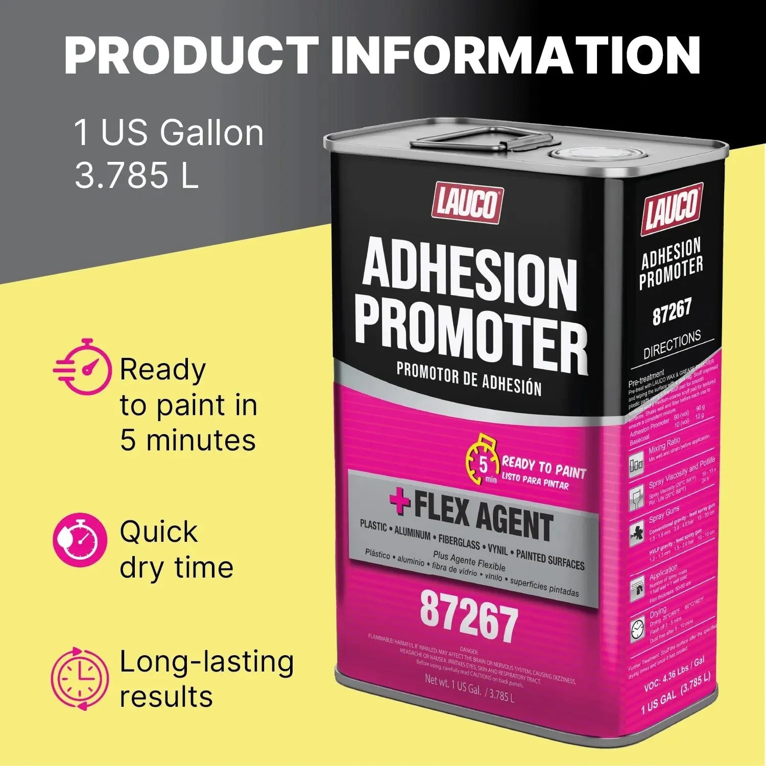 Lauco Adhesion Promoter 1 Gal – Fast Dry for Plastic, Metal, Fiberglass, Paint