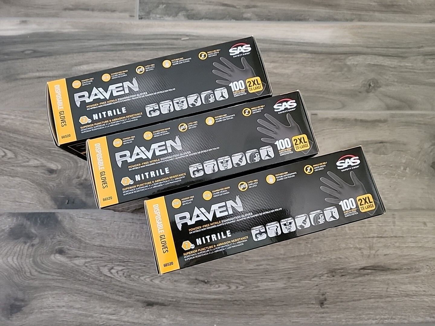 3 BOXES- X SAS RAVEN Black Nitrile Gloves NEW 7mil-100/BX 2XL