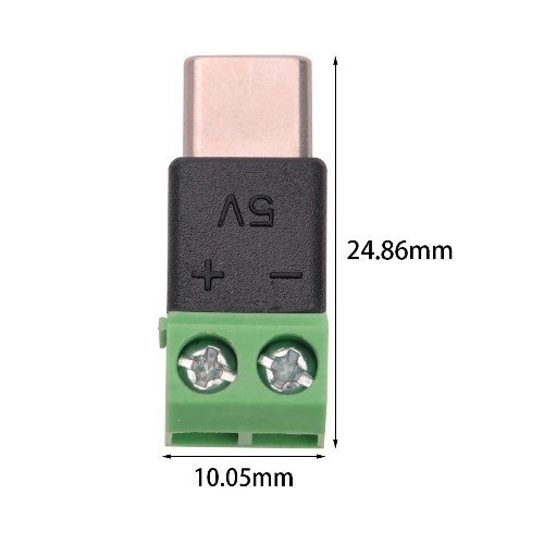 Type C Male 2 Pin Screw Terminal Adapter 5V USB C Pin Solderless C Size: 10PCS