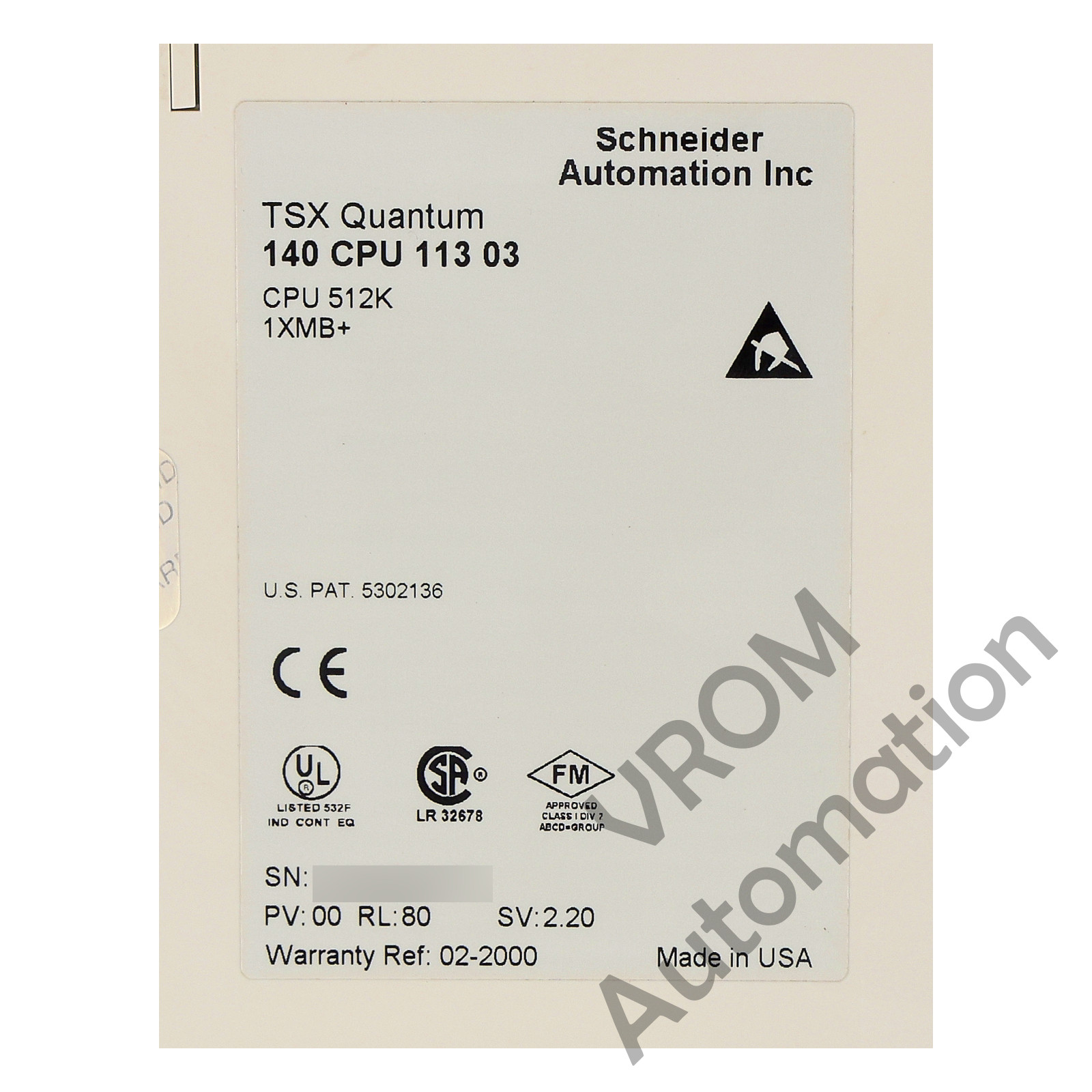 Modicon Schneider 140-CPU-113-03 CPU 512K RAM