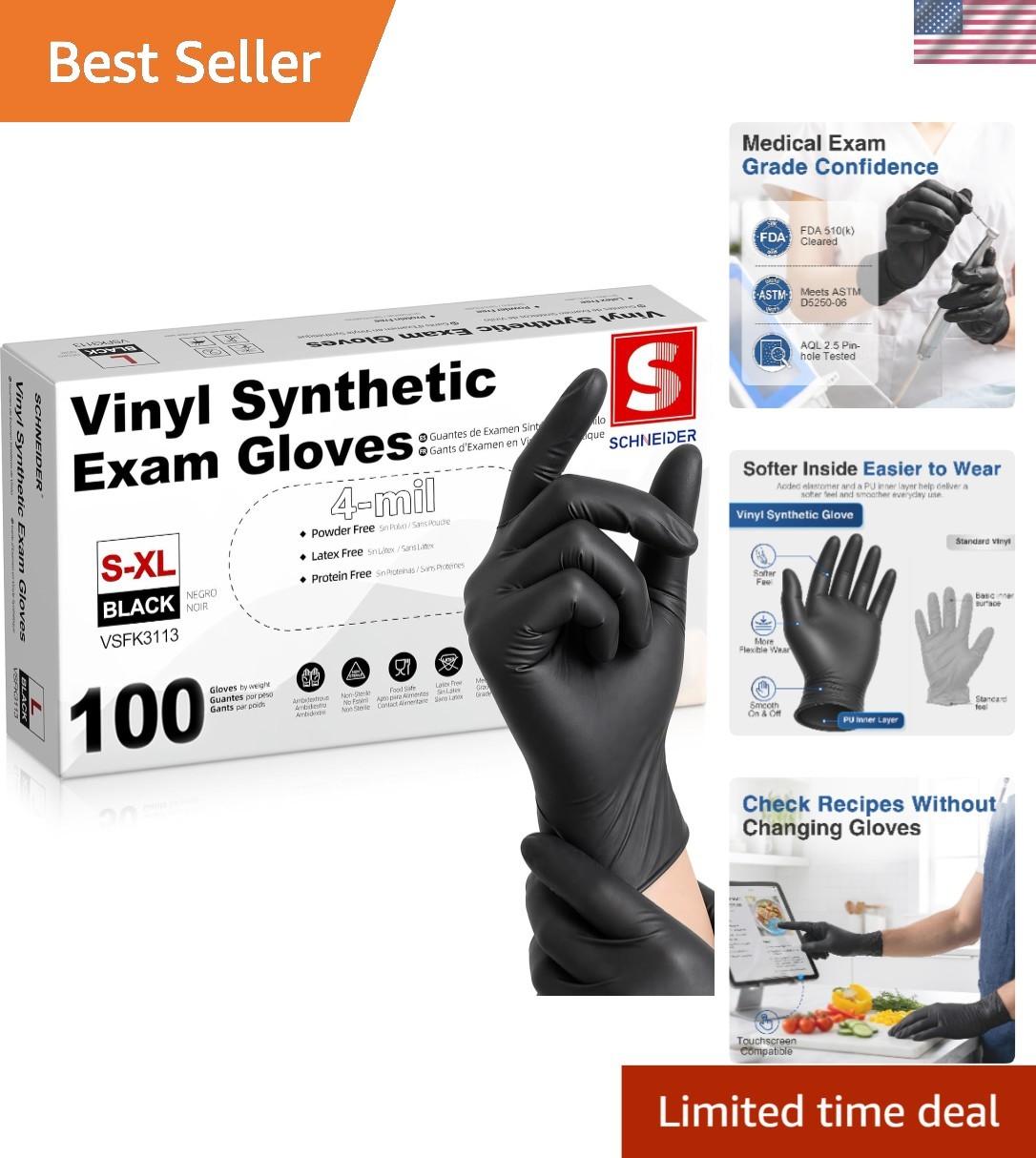 Valuable 100 Count of 4 Mil Latex-Free Vinyl Gloves for Medical & Daily Use