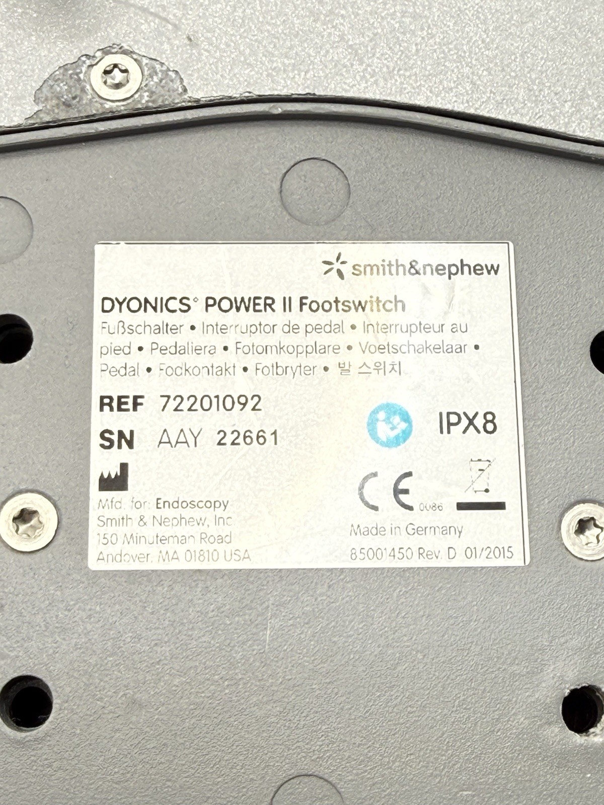 Smith & Nephew Dyonics Power II Footswitch 72201092