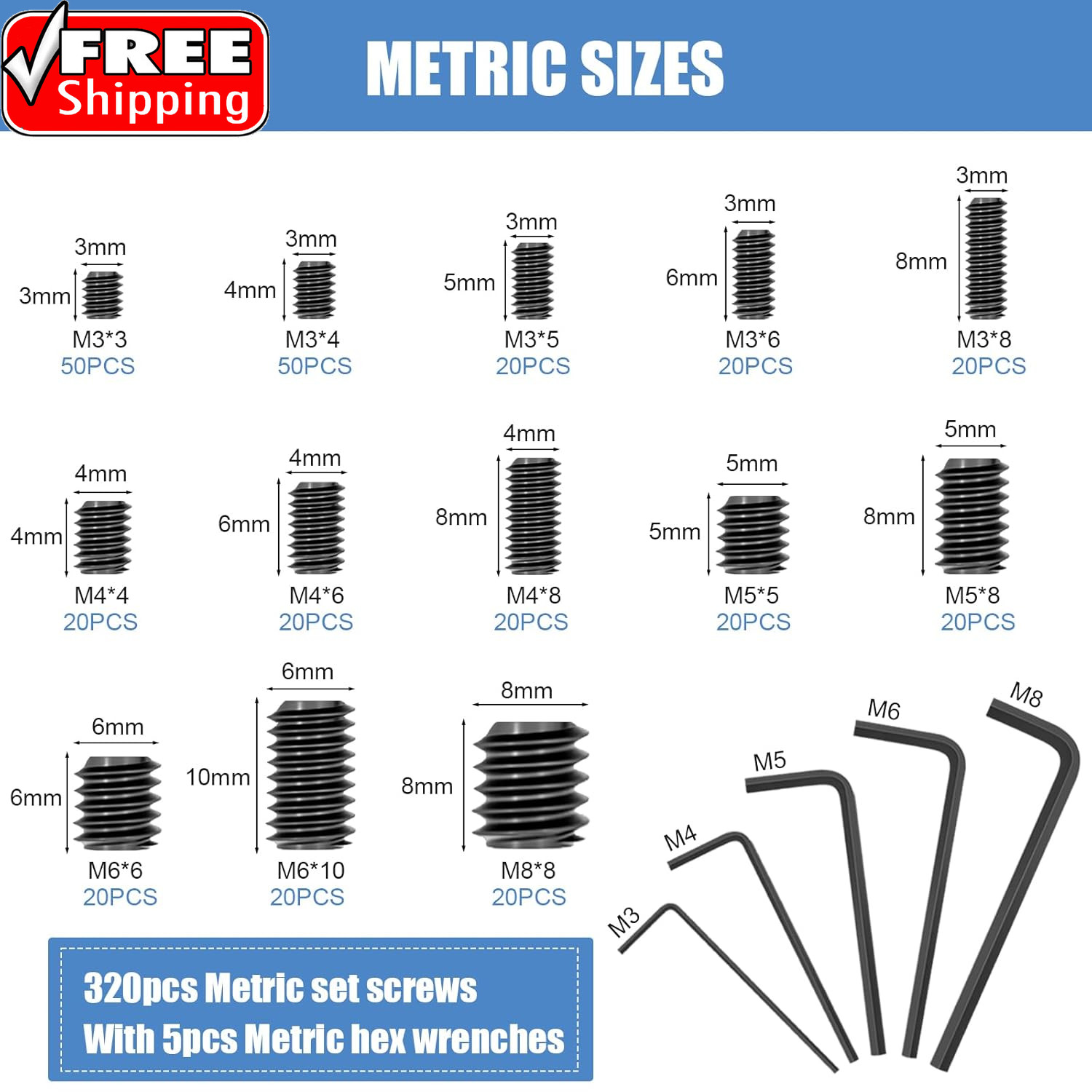 560PCS 25 Sizes Metric & SAE Set Screw Assortment Kit,12.9 Class Alloy Steel Int