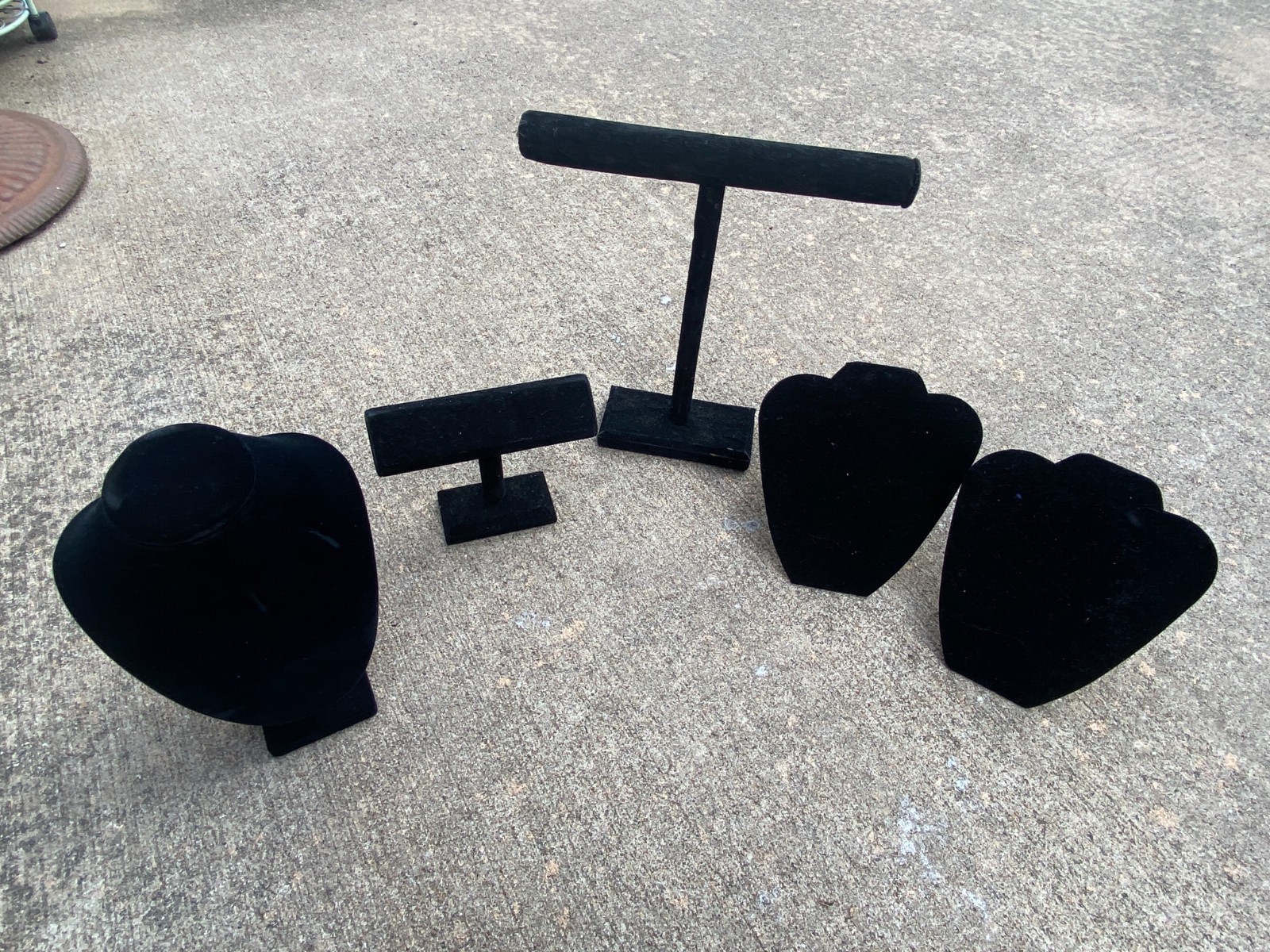 Jewelry Display Lot of 3 Busts, 1 Bracelet Stands, 1 Necklace Stand BlackVelvet