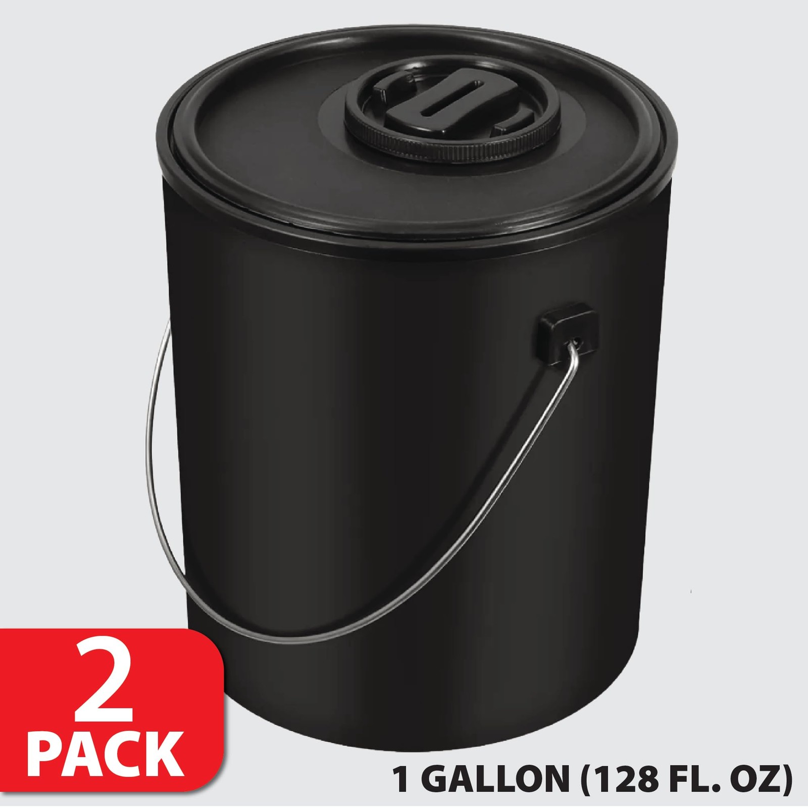 Plastic Paint Can Bucket 1 Gallon Pack of 2, w/Lid & Handle