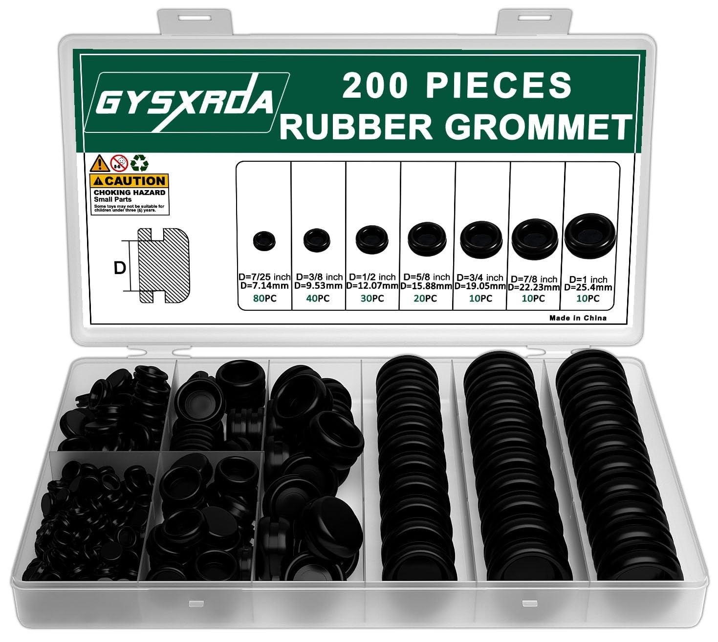 Gysxrda NBR Rubber Grommet Kit 200 Pack – 7 Sizes Firewall Hole Plugs