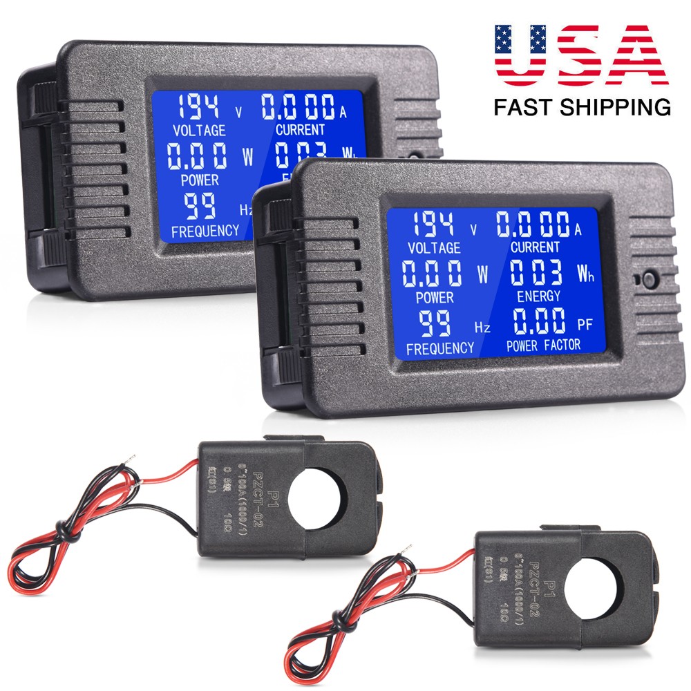 2X AC Digital Multimeter Ammeter Voltmeter LCD Display 80-260V 100A Energy Power