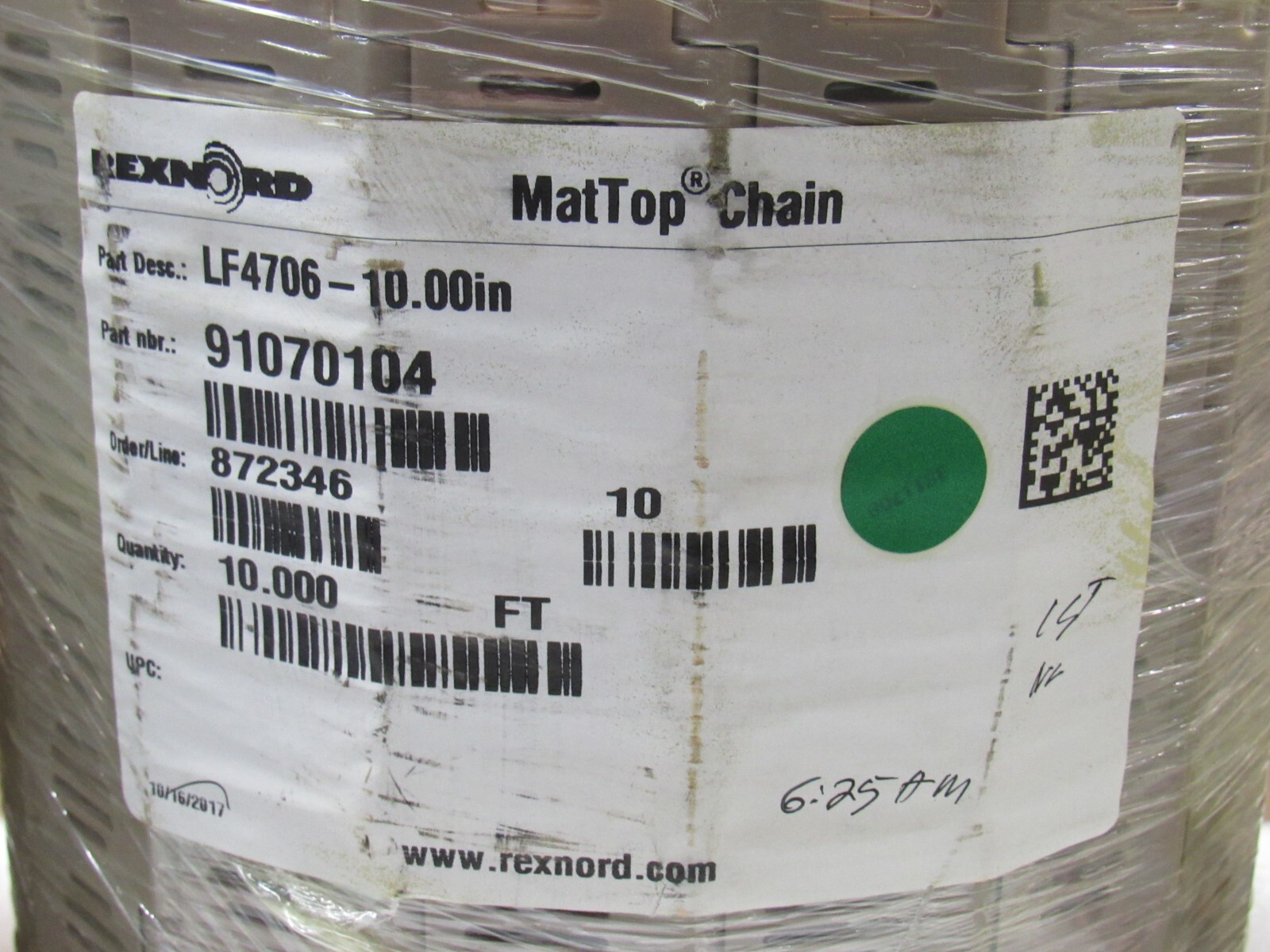 NEW REXNORD MAT TOP CONVEYOR CHAIN LF4706-10.00IN 91070104 10″W 10FT