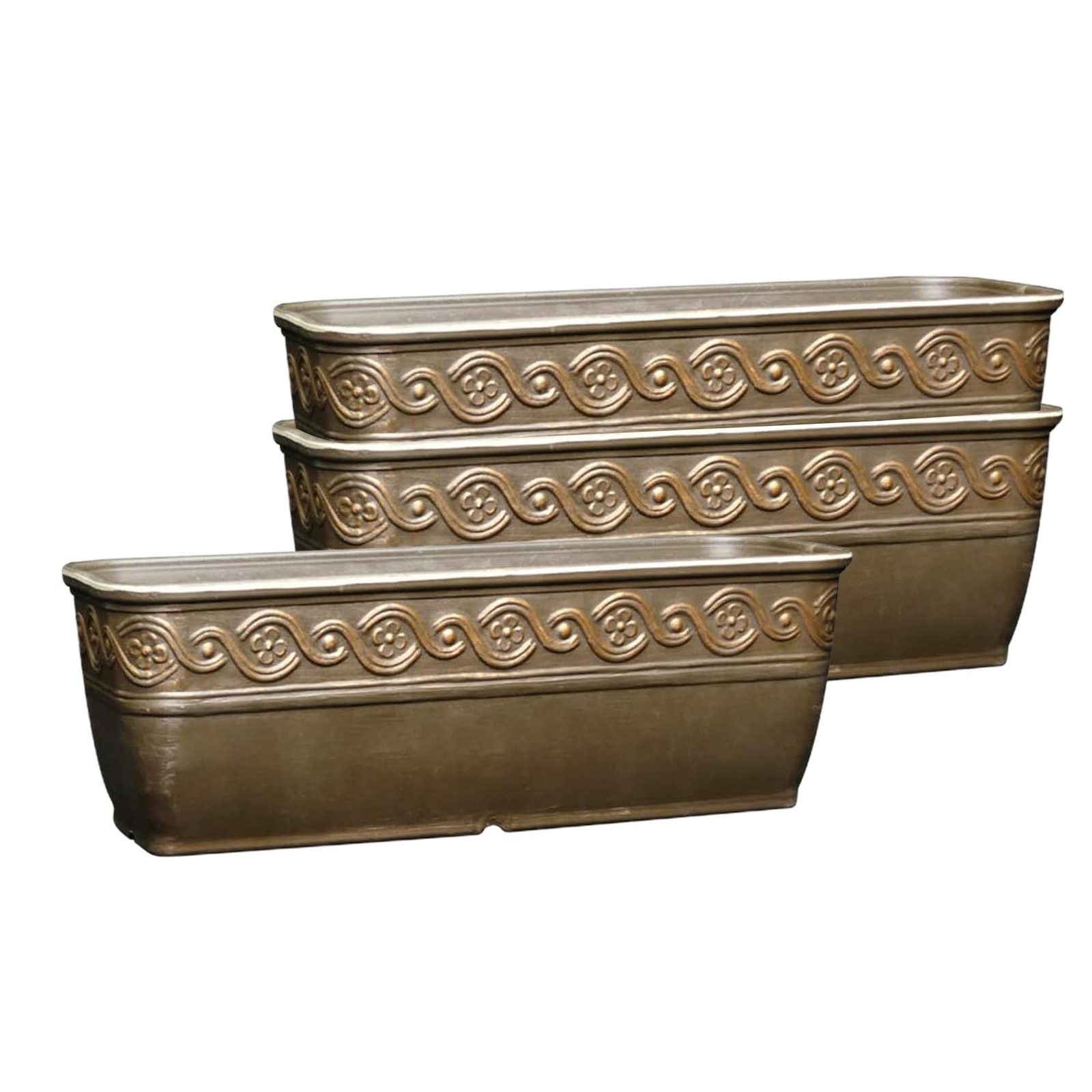 Classic Home and Garden Corinthian Trough Planter, 10″, Bronze, Pack of 3 10′