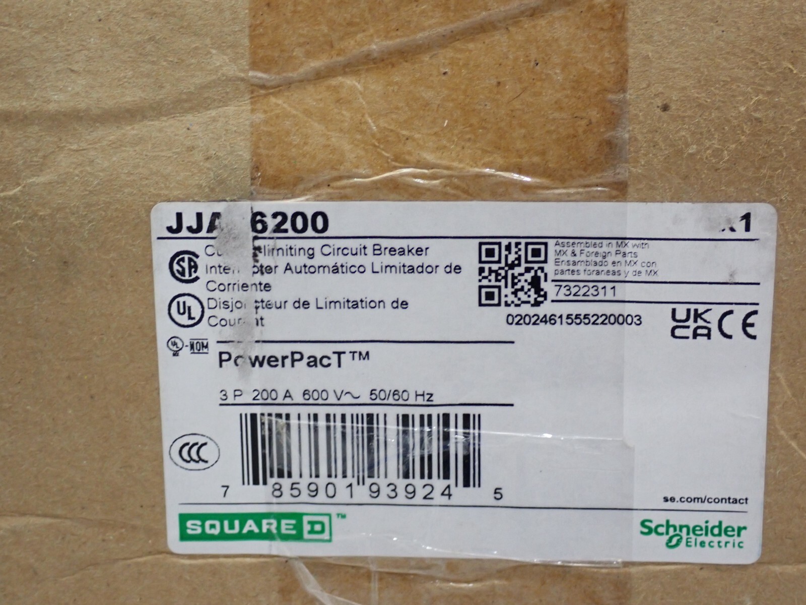 Square D JJA36200 200 Amp 3 Pole 600V I-Line Power-Pact Circuit Breaker New