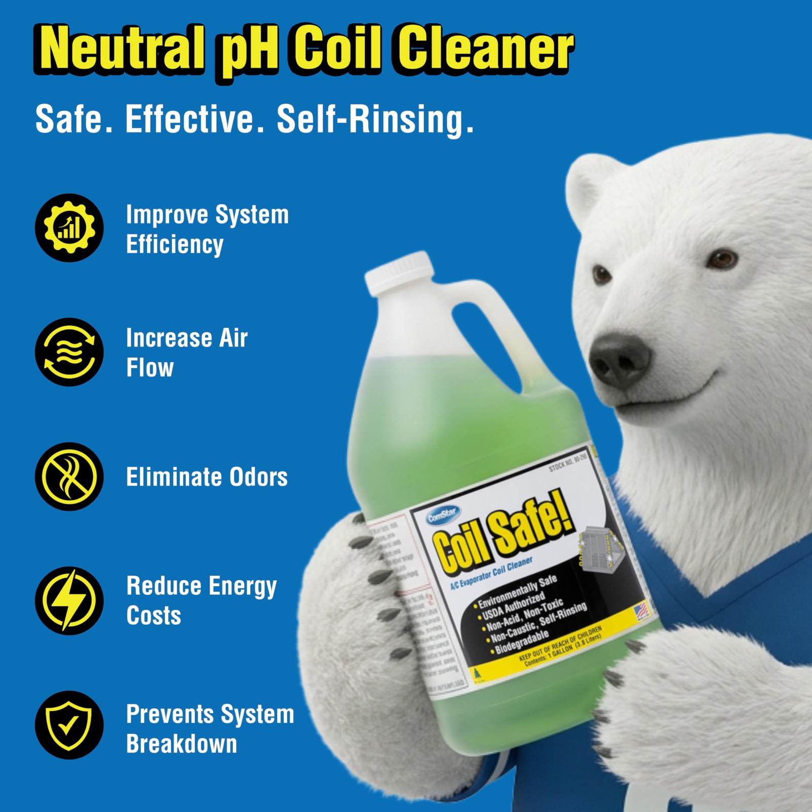 ComStar Coil Safe, External Neutral pH, Non-Toxic, Self-Rinsing Evaporator Coil