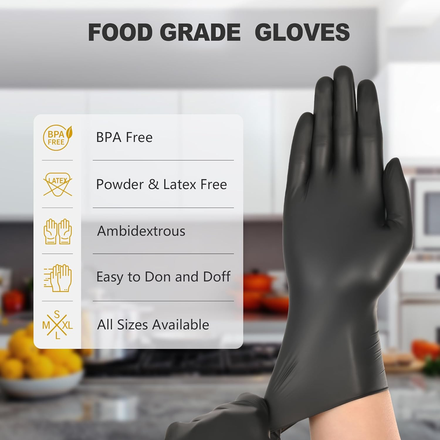 Black Vinyl Gloves, Food Grade Gloves Disposable Latex Free & Powder Free, Guant