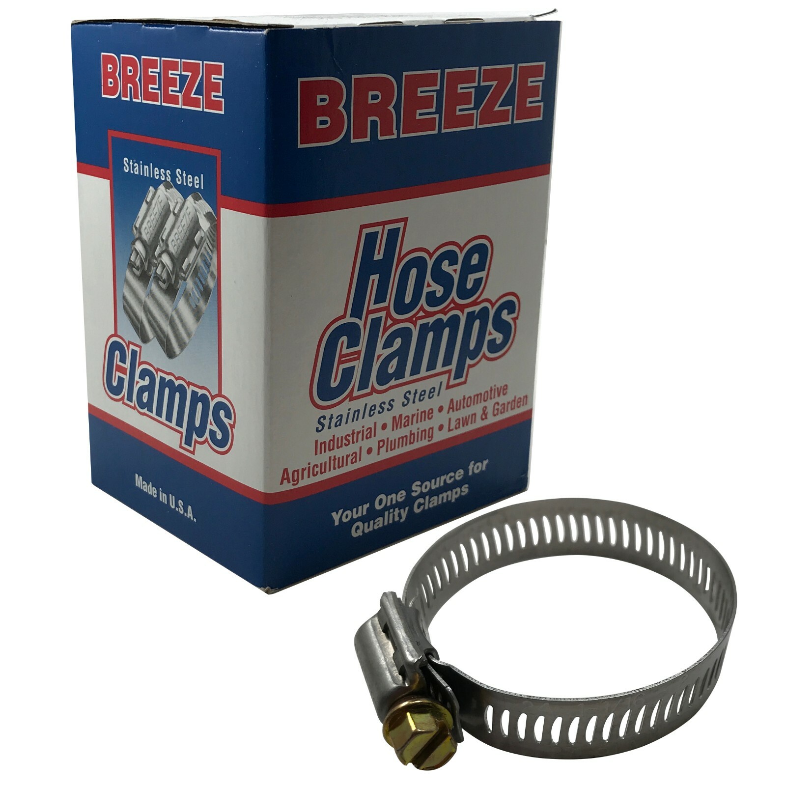 Box of 100 SAE #24 Stainless Steel 1-1/16 to 2 Worm Gear Hose Clamp 1/2 Band USA