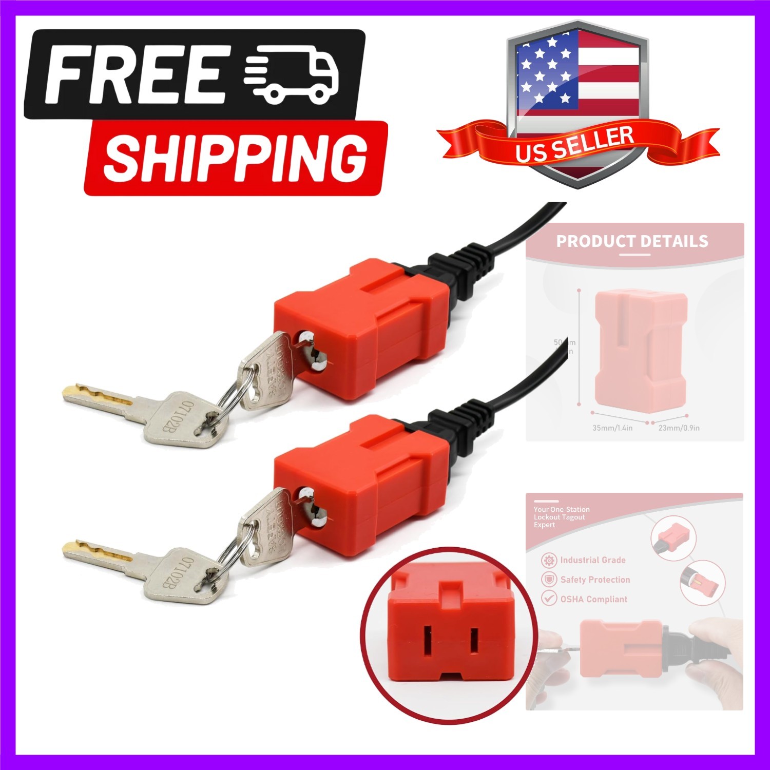Plug Lock Electrical Cord Plug Lockout Device 2 Pack Locking Safety Lock Fits…