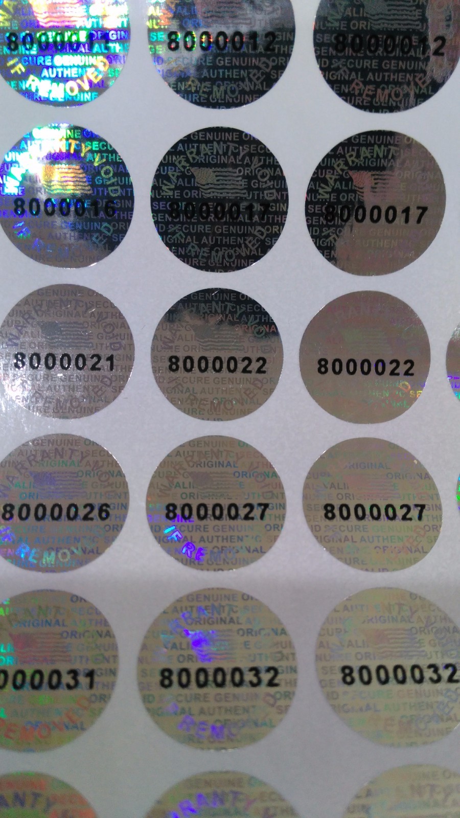 200 ROUND Pair serial 14 MM TAMPER EVIDENT SECURITY VOID HOLOGRAM LABELS SEALS