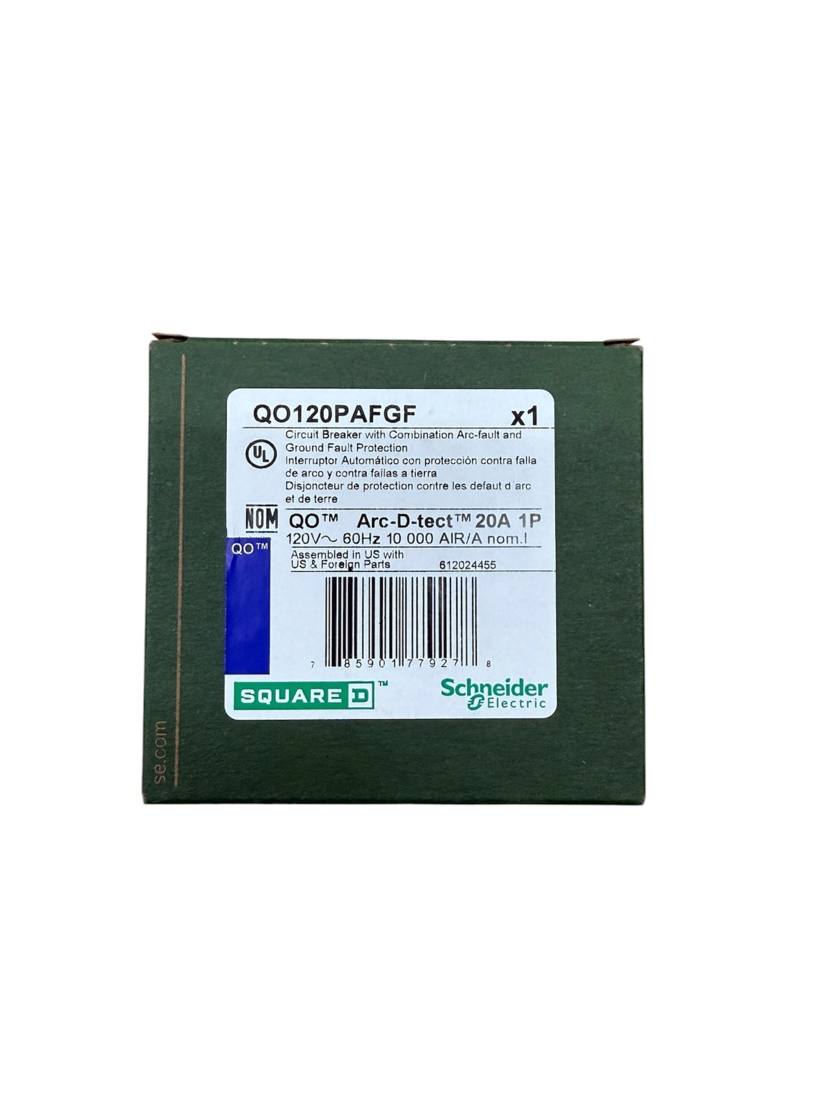 Square D QO QO120PAFGF 20A 1-Pole Dual Function AFCI/GFCI Plug-On Neutral