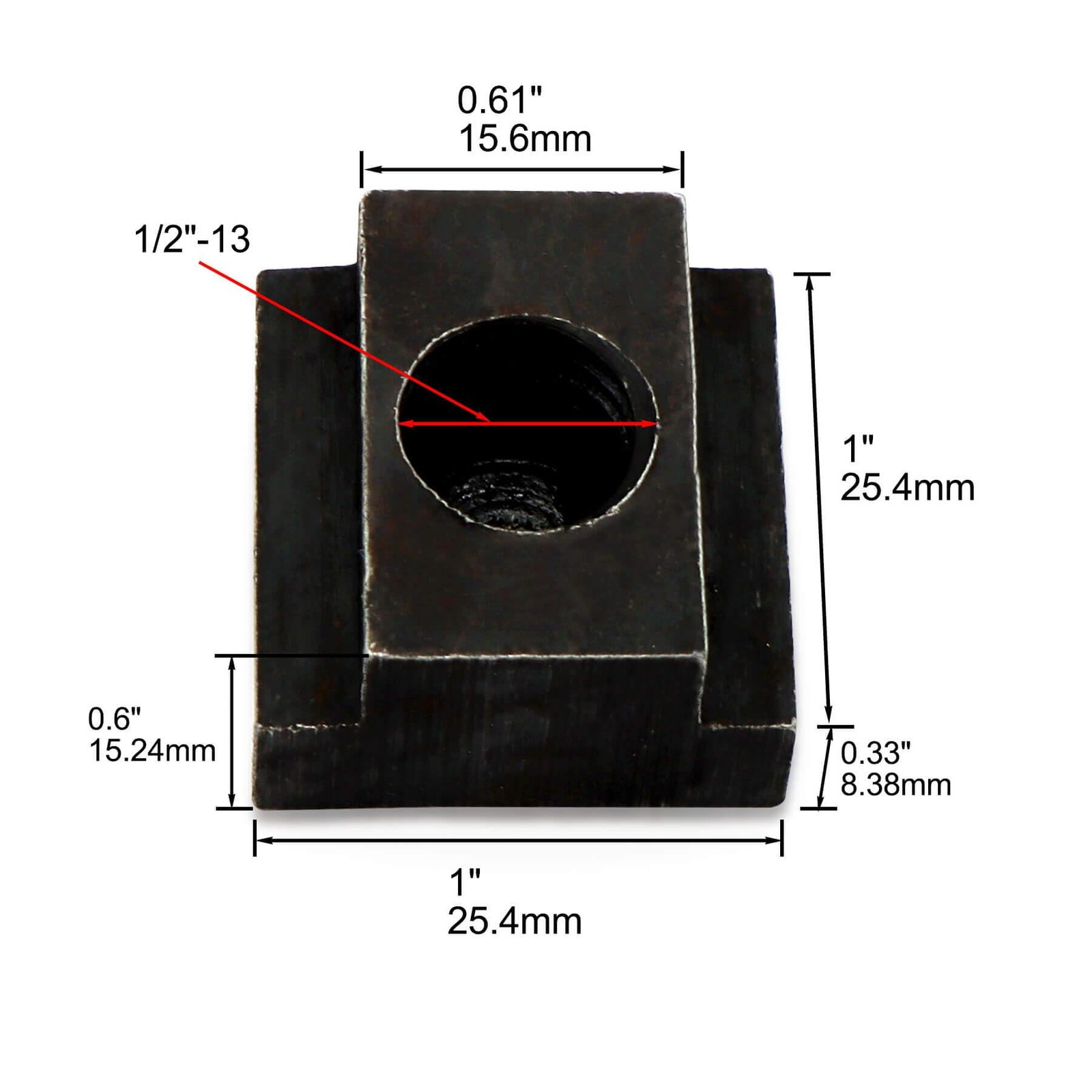 T-Slot Nut Black Oxide Finish, 1/2″-13 Thread Size 5/8 in Table Slot Size 4Packs