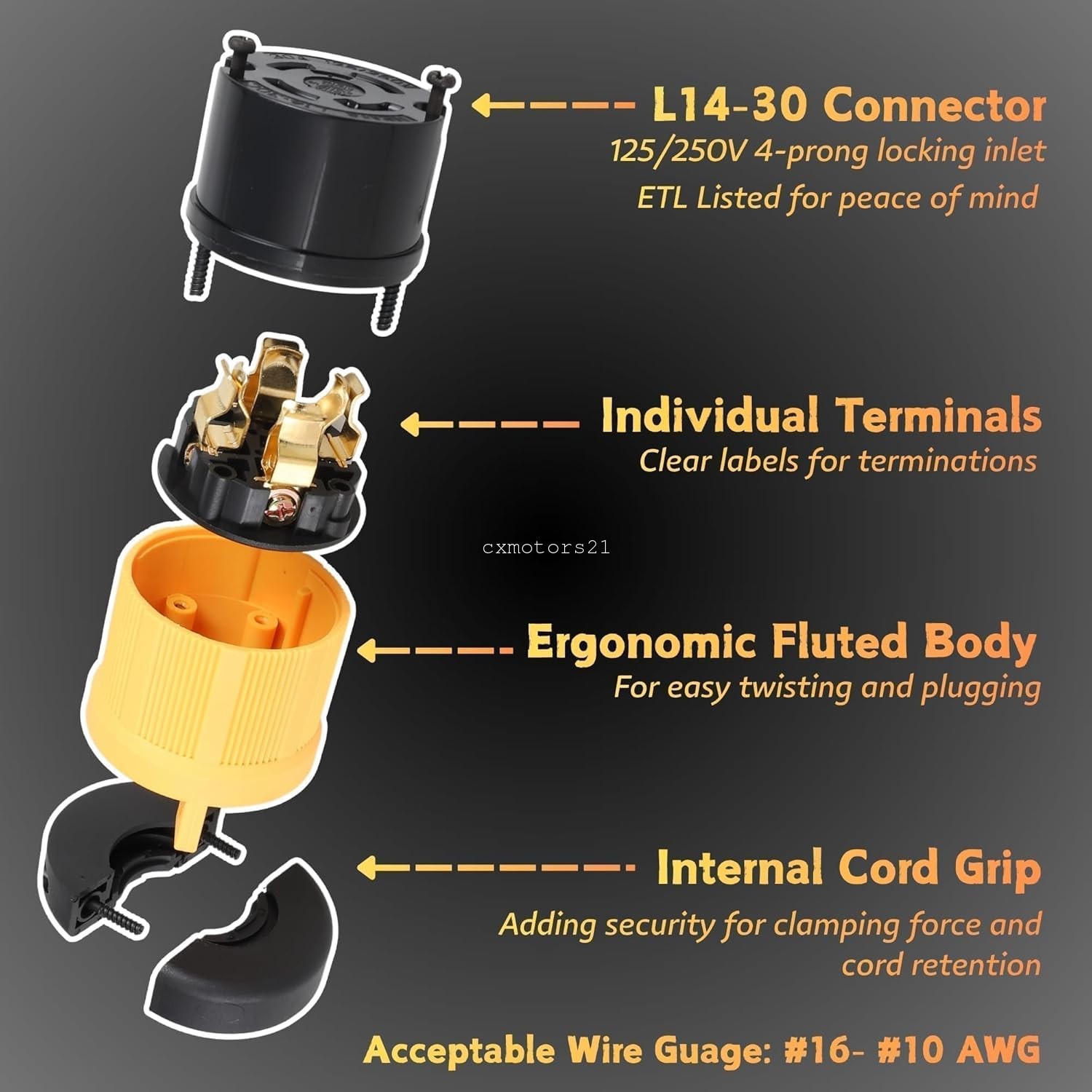 L14-30R Twist Lock 30 Amp 4 Prong Generator Female Plug for RV Power Transfer