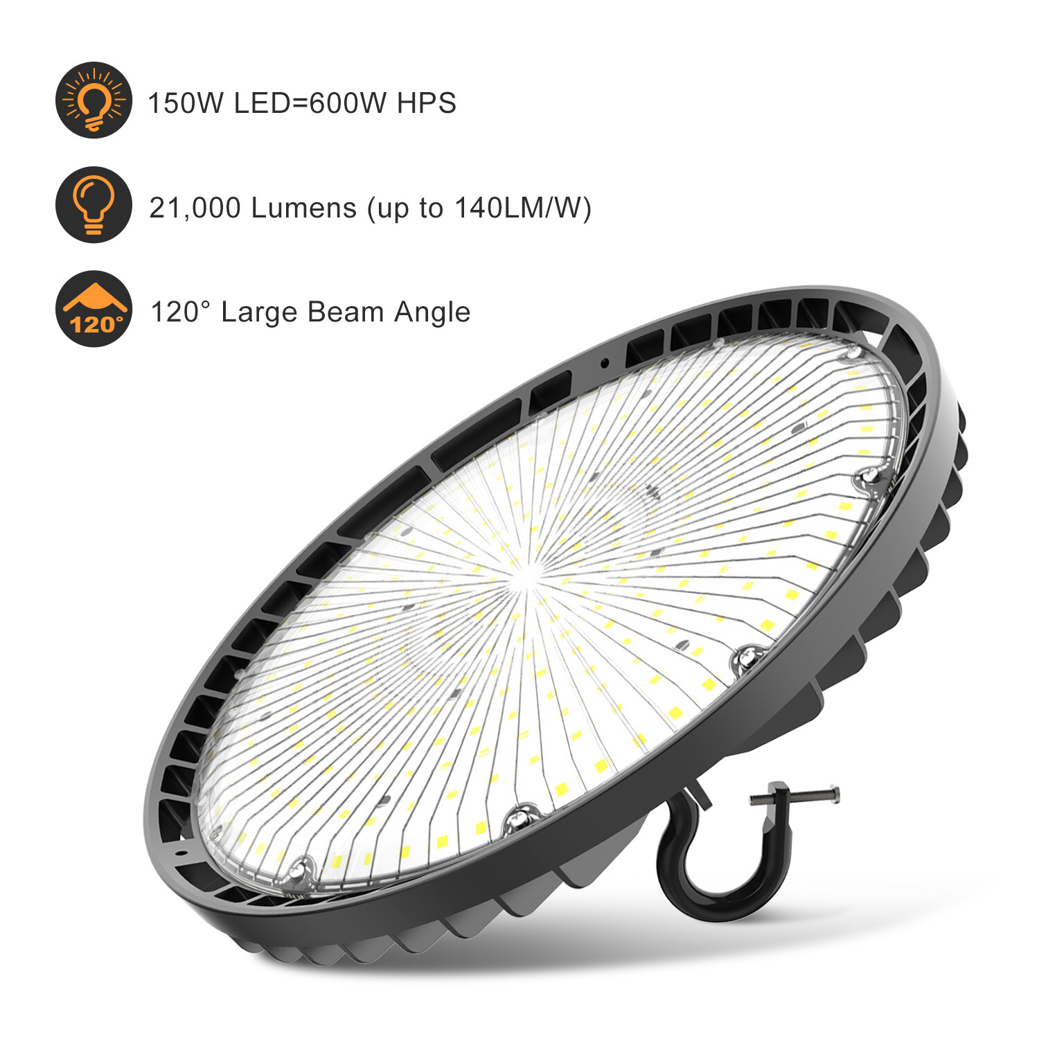 LED High Bay Light 21000lm (Eqv.600W MH/HPS) 5000K Warehouse UFO Light 150 Watt