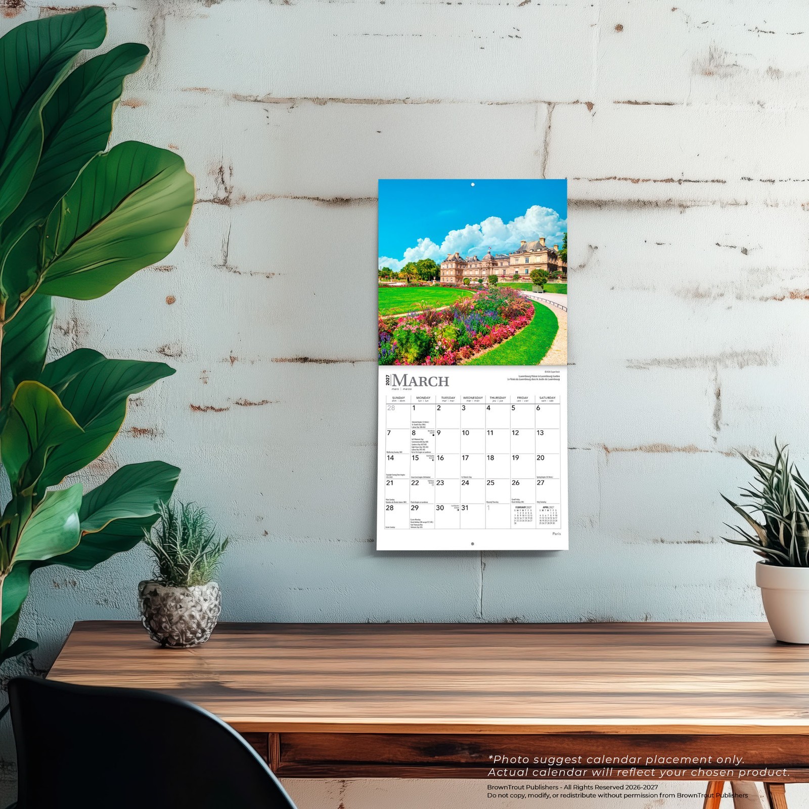 Paris 2027 7×14″ (Hanging) Monthly Mini Wall Calendar | English/French Bilingual