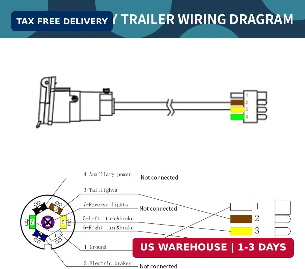 4 Pin to 7 Way Adapter Trailer Kit with Mounting Bracket,4 Way Flat to 7 Way Lig