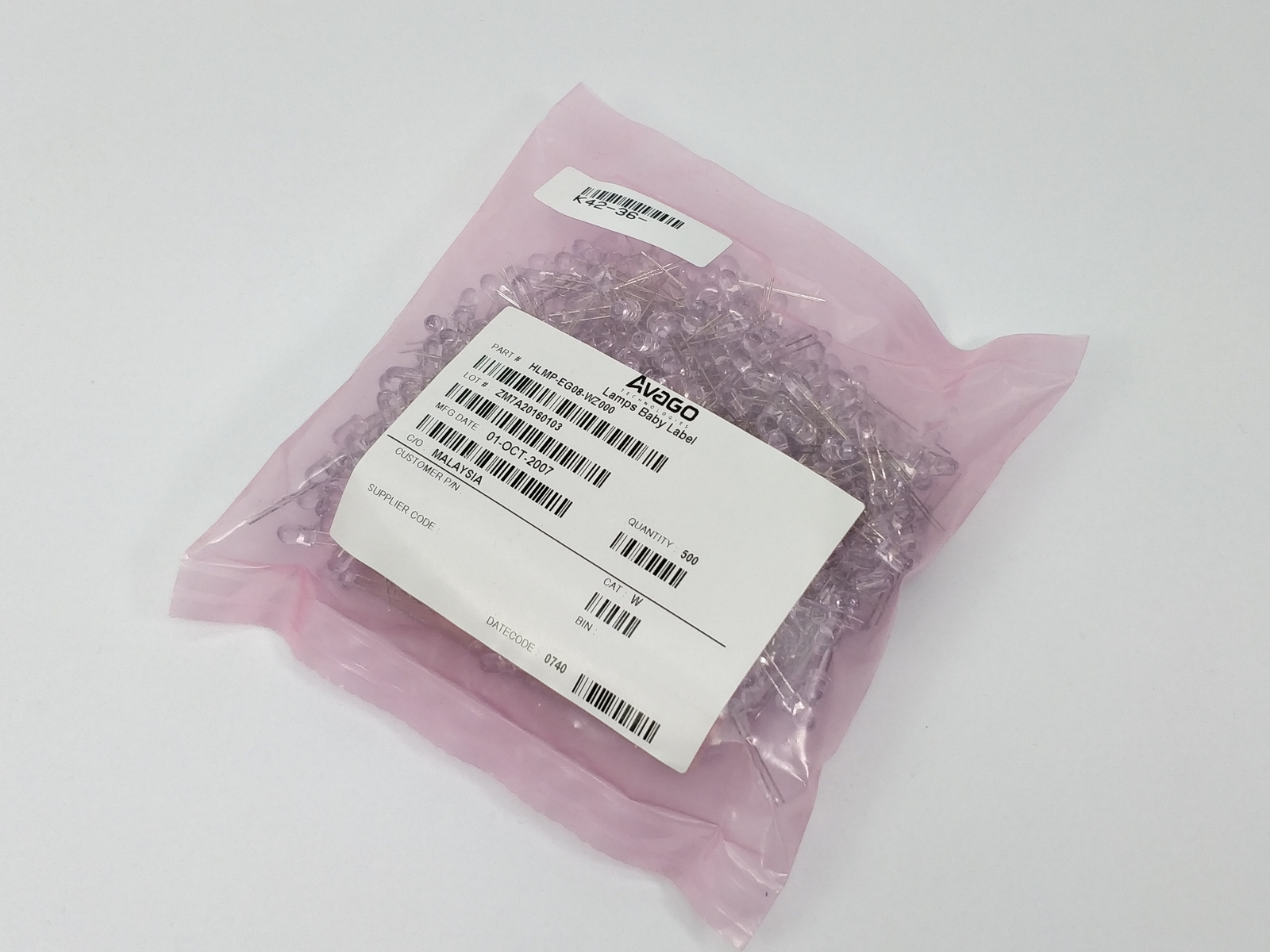 Avago HLMP-EG08-WZ000 LED Red Clear T-1 3/4 T/H, 500 Pieces