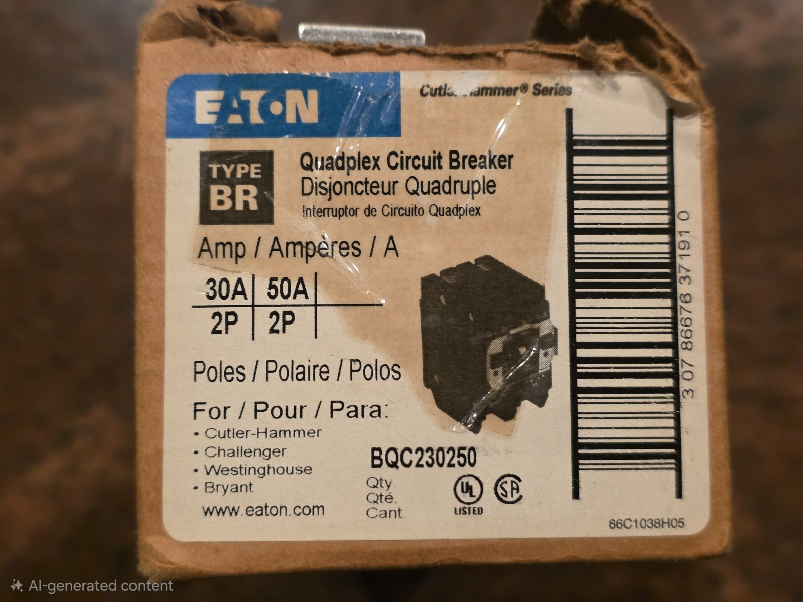 Eaton BQC230250 Quad 2 Pole BR 50 Amp 30 Amp Circuit Breaker