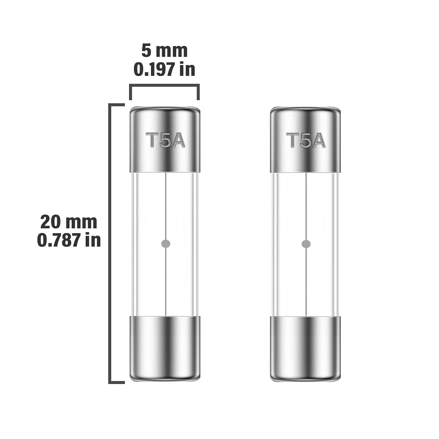 5X20Mm 5A 250V Slow Blow Glass Fuses 5 Amp 250 Volt 0.2 X 0.78 Inch Slow-Acting