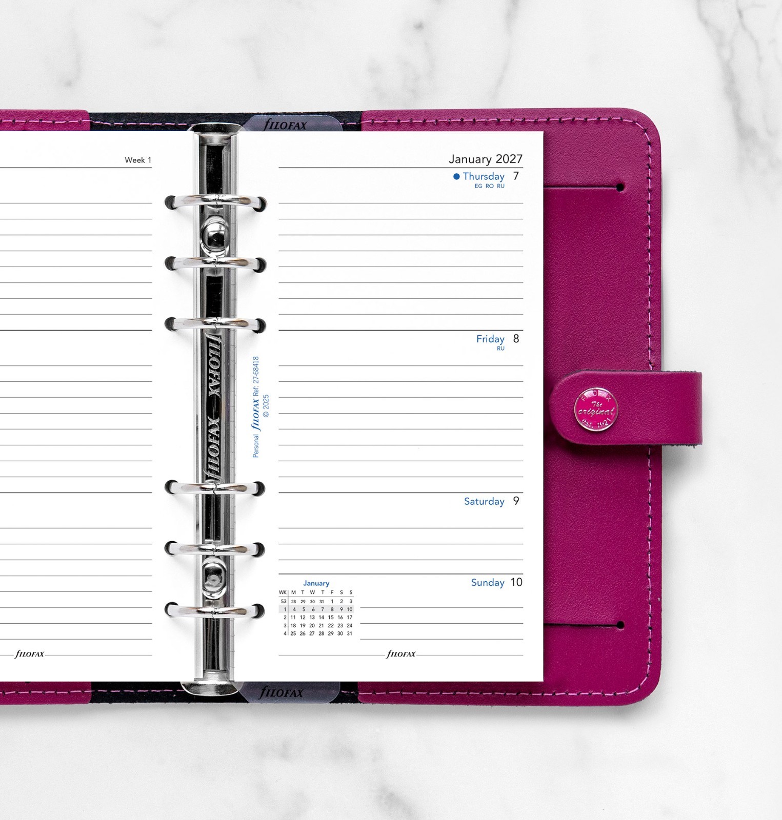 2026 Filofax Personal Size Refill 26-68418, Week on Two Pages, 95mm x 171mm