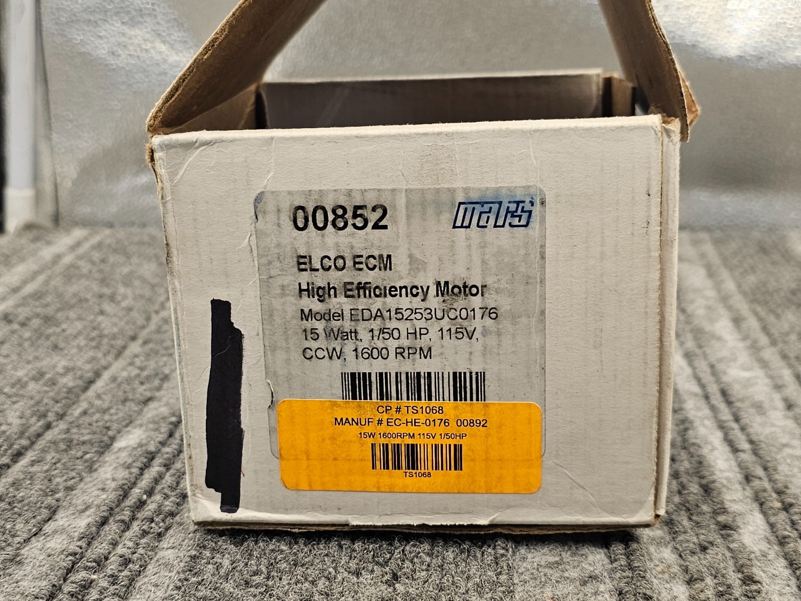 MARS 00852 ELCO High Efficiency Motor EDA15253UC0176 15W 115V CCW 1/50 HP