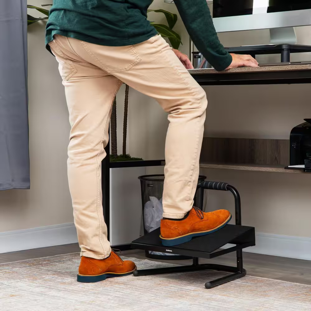 Black Adjustable Foot Stool Ergonomic Foot Rest under Desk at Work 14.25 In. W