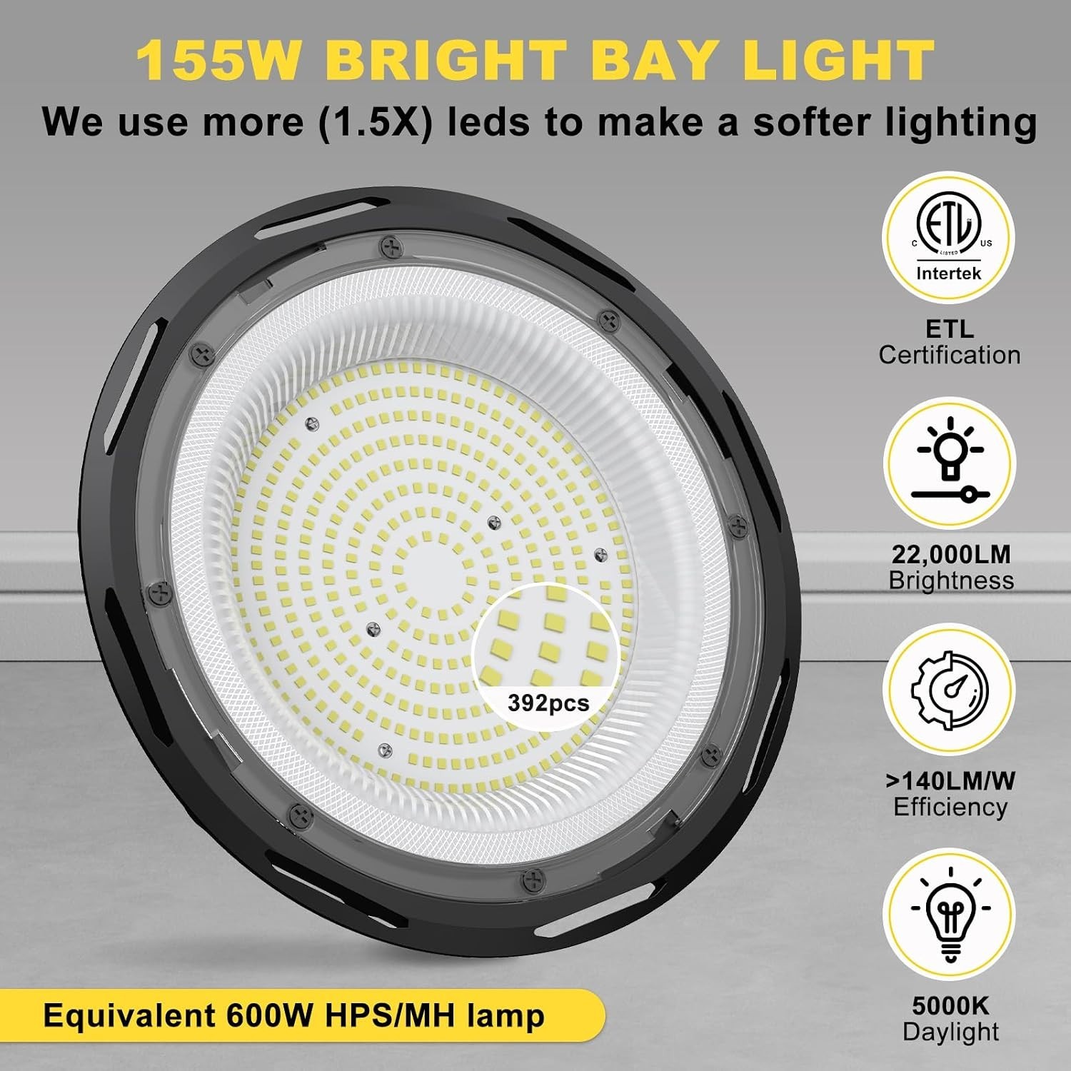 Certified 6 Pack 155W UFO LED High Bay Light – Waterproof, 50000 Hours
