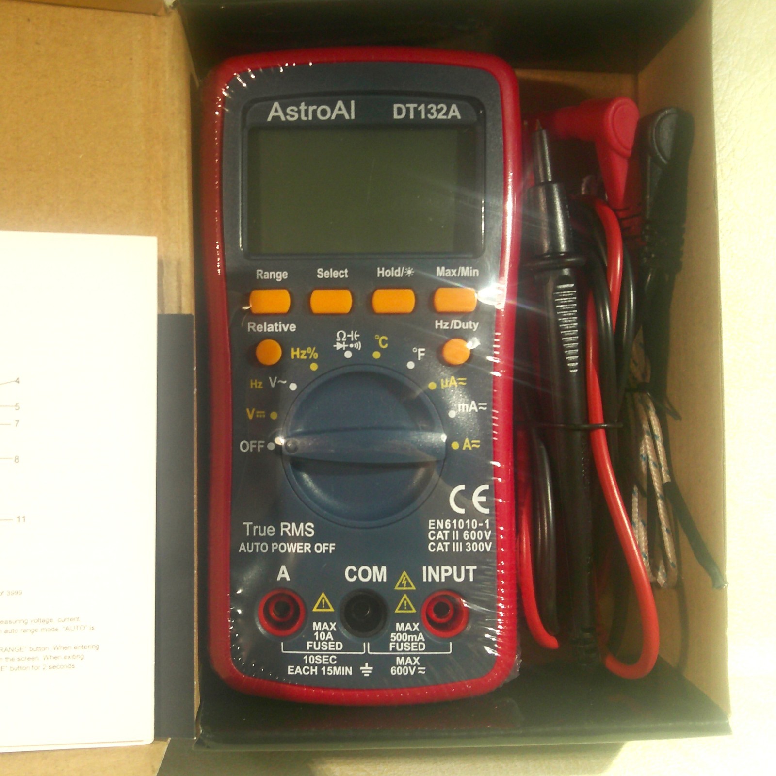 AstroAI Model DM132A Multimeter New in Box w/Test Leads & K-type Thermocouple