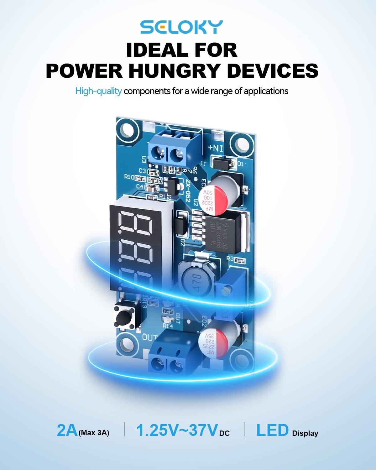 DC-DC Buck Converter Adjustable Voltage Regulator 4-40V 1.25-37V LED Pack of 2