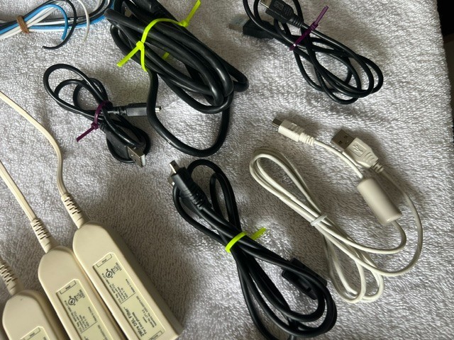 LOT OF MISC COMPUTER / PHONE / TV CABLES WIRES SPEAKERS CHARGERS